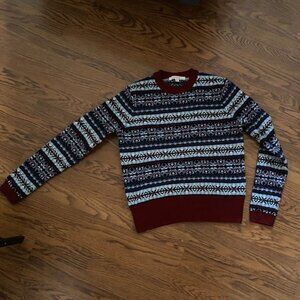Brooks Brothers Size M 100% Wool Dark Red, Blue and Green Fair Isle Sweater